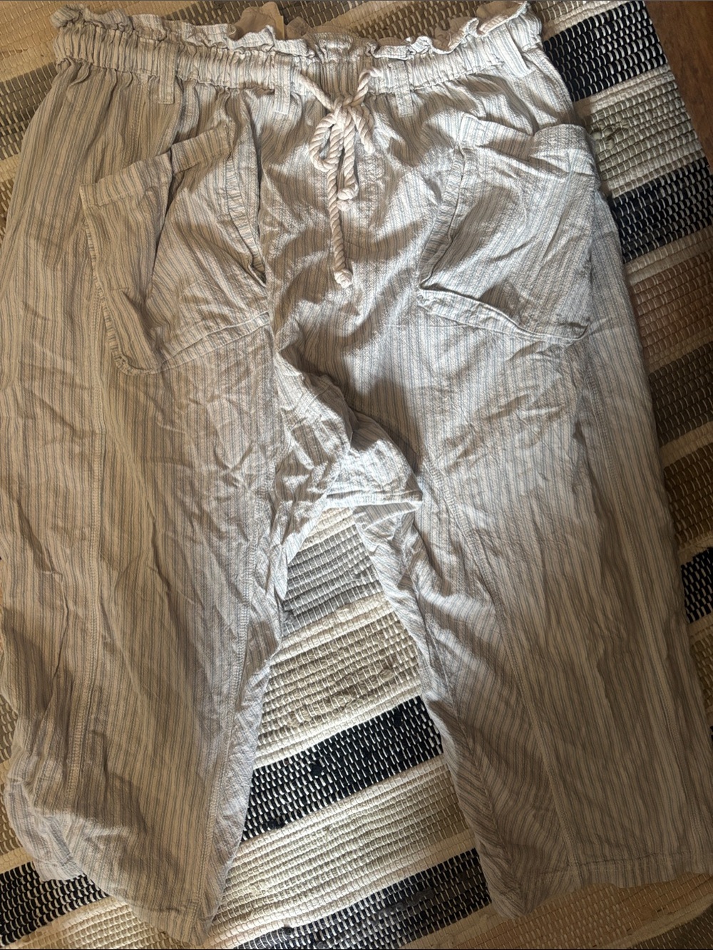 Free People Light Blue & Cream Striped Harem Lounge Pants